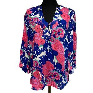 Lilly Pulitzer Womens Floral Tunic Top S 3/4 Sleeve Lightweight Cotton Cottage